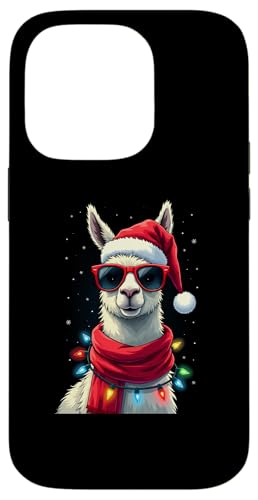 Hülle für iPhone 14 Pro Lustiges Lama Sonnenbrille Cool Weihnachtsmütze Weihnachten von Lustige Familen Lama Parnterlook Design Shop