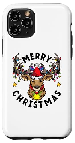 Hülle für iPhone 11 Pro MERRY CHRISTMAS lustiges Motiv Rentierkopf mit Lichterkette von Lustige Geschenkideen für Frohe Weihnachten