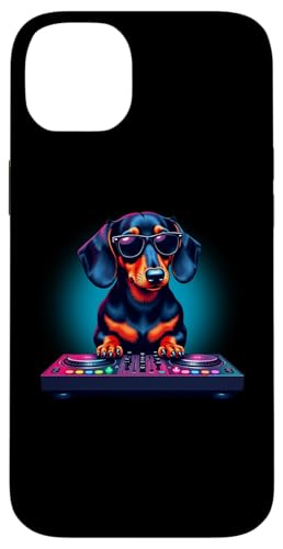 Hülle für iPhone 14 Plus DJ Dachshund Dackel DJ mit Kopfhörer Mischpult Hundebesitzer von Lustige Hunde Haustiere Vierbeiner Hundeliebhaber