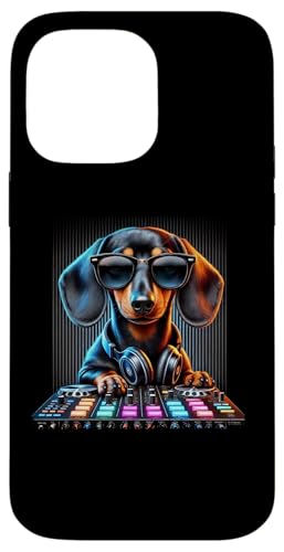 Hülle für iPhone 14 Pro Max Dachshund Dackel DJ mit Kopfhörer Mischpult Hundebesitzer von Lustige Hunde Haustiere Vierbeiner Hundeliebhaber