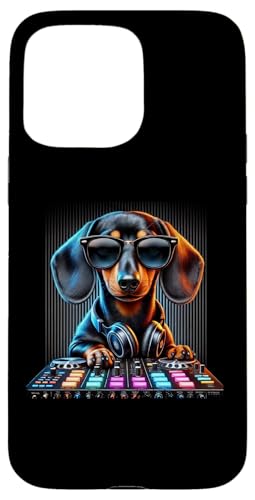 Hülle für iPhone 15 Pro Max Dachshund Dackel DJ mit Kopfhörer Mischpult Hundebesitzer von Lustige Hunde Haustiere Vierbeiner Hundeliebhaber