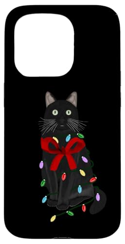 Hülle für iPhone 15 Pro Lustige Schwarze Katze Lichterkette Katzenliebhaber Kätzchen von Lustige Katzen Illustration