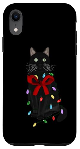 Hülle für iPhone XR Lustige Schwarze Katze Lichterkette Katzenliebhaber Kätzchen von Lustige Katzen Illustration