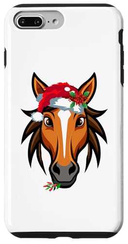 Hülle für iPhone 7 Plus/8 Plus Lustiger Weihnachtspyjama mit Pferd und Weihnachtsmann von Lustige Tiergrafiken für Frauen zu Weihnachten