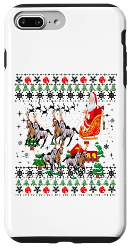 Hülle für iPhone 7 Plus/8 Plus Ugly Horses Weihnachtspyjama mit Pferd und Weihnachtsmann von Lustige Tiergrafiken für Frauen zu Weihnachten