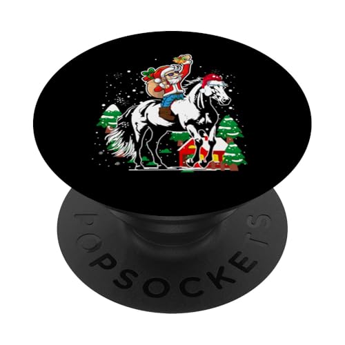 Lustiger Weihnachtspyjama mit Weihnachtsmann-Reitpferd PopSockets Klebender PopGrip von Lustige Tiergrafiken für Frauen zu Weihnachten