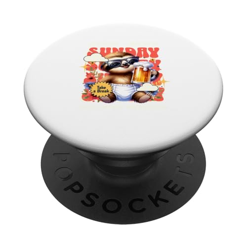 Lustiges Sonntag Wochenende Bier Trinker Faultier Relax PopSockets Klebender PopGrip von Lustige Trinker Humor Alkohol Party Witz