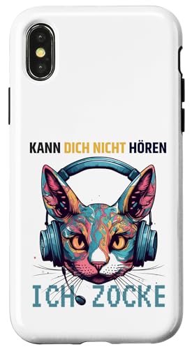 Hülle für iPhone X/XS Ich kann dich nicht hören- ich spiele - Katze mit Kopfhörern von Lustige Videospiele Geschenkidee BWS