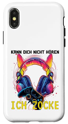 Hülle für iPhone X/XS Ich kann dich nicht hören- ich spiele - Katze mit Kopfhörern von Lustige Videospiele Geschenkidee BWS