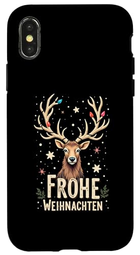 Hülle für iPhone X/XS Frohe Weihnachten Vintage Hirsch Rentier Xmas Retro Reh von Lustige Weihnachten - Design Shop