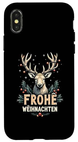 Hülle für iPhone X/XS Vintage Hirsch Frohe Weihnachten Xmas Reh Retro von Lustige Weihnachten - Design Shop