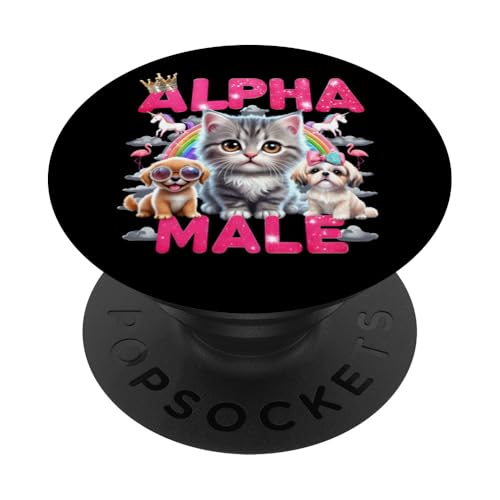 Lustiges Hunde Katzen Alpha Funny Dog Meme Cat Male Männer PopSockets Klebender PopGrip von Lustiges Alpha Meme Male Tier mit Regenbogen