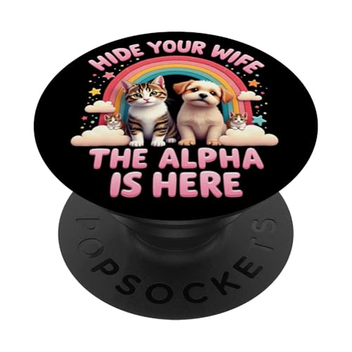 Lustiges Hunde Katzen Alpha Funny Dog Meme Cat Male Männer PopSockets Klebender PopGrip von Lustiges Alpha Meme Male Tier mit Regenbogen