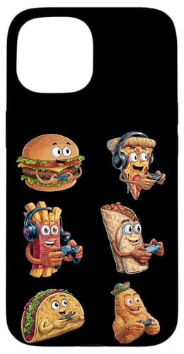 Hülle für iPhone 15 Lustiges Fast Food Gamer Burger Gaming Pizza Zocken Zocker von Lustiges Gaming Fast Food Kostüm Pommes Taco Essen