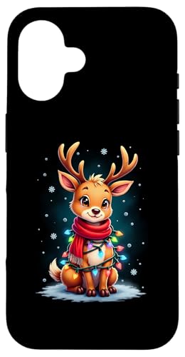 Hülle für iPhone 16 Süßes Rentier Xmas Mädchen Jungen Lichterkette Weihnachten von Lustiges Rentier Weihnachten Familien Shop