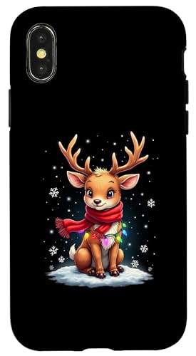 Hülle für iPhone X/XS Süßes Rentier Xmas Mädchen Jungen Lichterkette Weihnachten von Lustiges Rentier Weihnachten Familien Shop