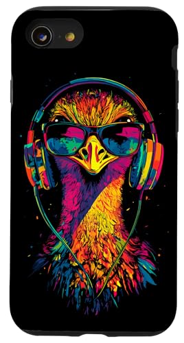 Hülle für iPhone SE (2020) / 7 / 8 Strauss Vogel Strauß mit Kopfhörer Bunt Emu Musik DJ Sträuße von Lustiges Strauß Motiv für Vogel Strauss Liebhaber