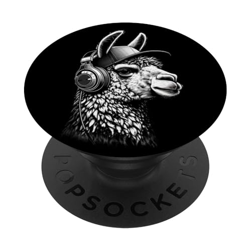 Lama mit Kopfhörern DJ Musik Konzertausrüstung Audiophile PopSockets Klebender PopGrip von Lustiges Tier mit Kopfhörern, Musikliebhaber