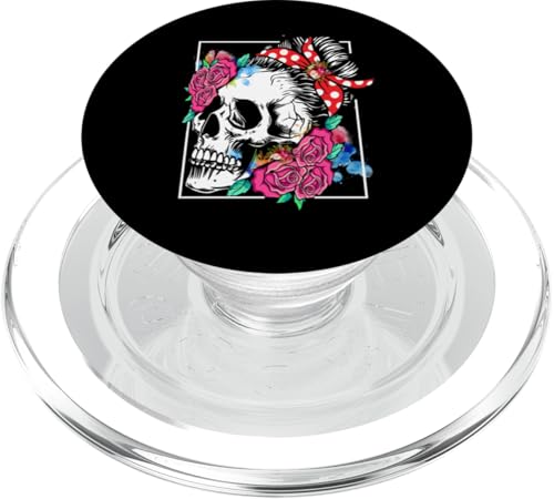 Damen Totenkopf Bandana Stirnband Floral Halloween Totenkopf PopSockets PopGrip für MagSafe von Lustiges Totenkopf-Halloween-Skelett für Frauen