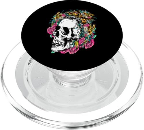 Damen Totenkopf-Bandana-Stirnband mit floralen Halloween PopSockets PopGrip für MagSafe von Lustiges Totenkopf-Halloween-Skelett für Frauen