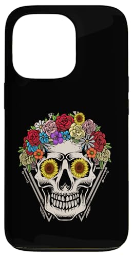 Hülle für iPhone 13 Pro Vintager Blumenschädel blühender Blumen-Halloween-Schädel von Lustiges Totenkopf-Halloween-Skelett für Frauen