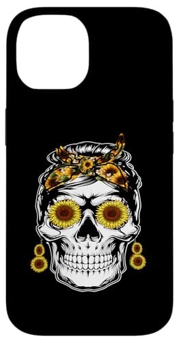 Hülle für iPhone 14 Damen Totenkopf Bandana Stirnband Floral Halloween Totenkopf von Lustiges Totenkopf-Halloween-Skelett für Frauen