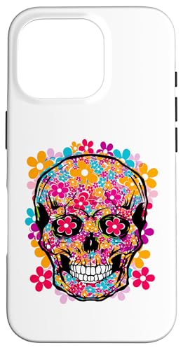 Hülle für iPhone 16 Pro Vintager Blumenschädel blühender Blumen-Halloween-Schädel von Lustiges Totenkopf-Halloween-Skelett für Frauen