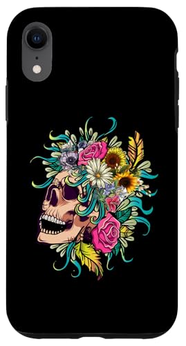 Hülle für iPhone XR Vintager Blumenschädel blühender Blumen-Halloween-Schädel von Lustiges Totenkopf-Halloween-Skelett für Frauen