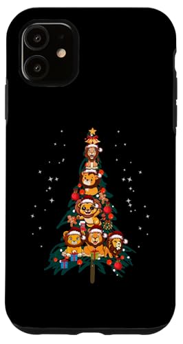 Hülle für iPhone 11 Weihnachtsbeleuchtung, Löwe, Weihnachtsbaum, Weihnachtsmann von Lustiges Weihnachtstier für Frauen