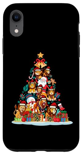 Hülle für iPhone XR Weihnachtsbeleuchtung, Löwe, Weihnachtsbaum, Weihnachtsmann von Lustiges Weihnachtstier für Frauen