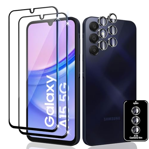 Lutree für Samsung Galaxy A15 5G/4G für Panzerglas Schutzfolie, 2 Stück Schutzglas Glas und 2 Stück Kameraschutz Panzerfolie, 9H Härte HD Displayfolie Anti-Kratzen Displayschutz von Lutree