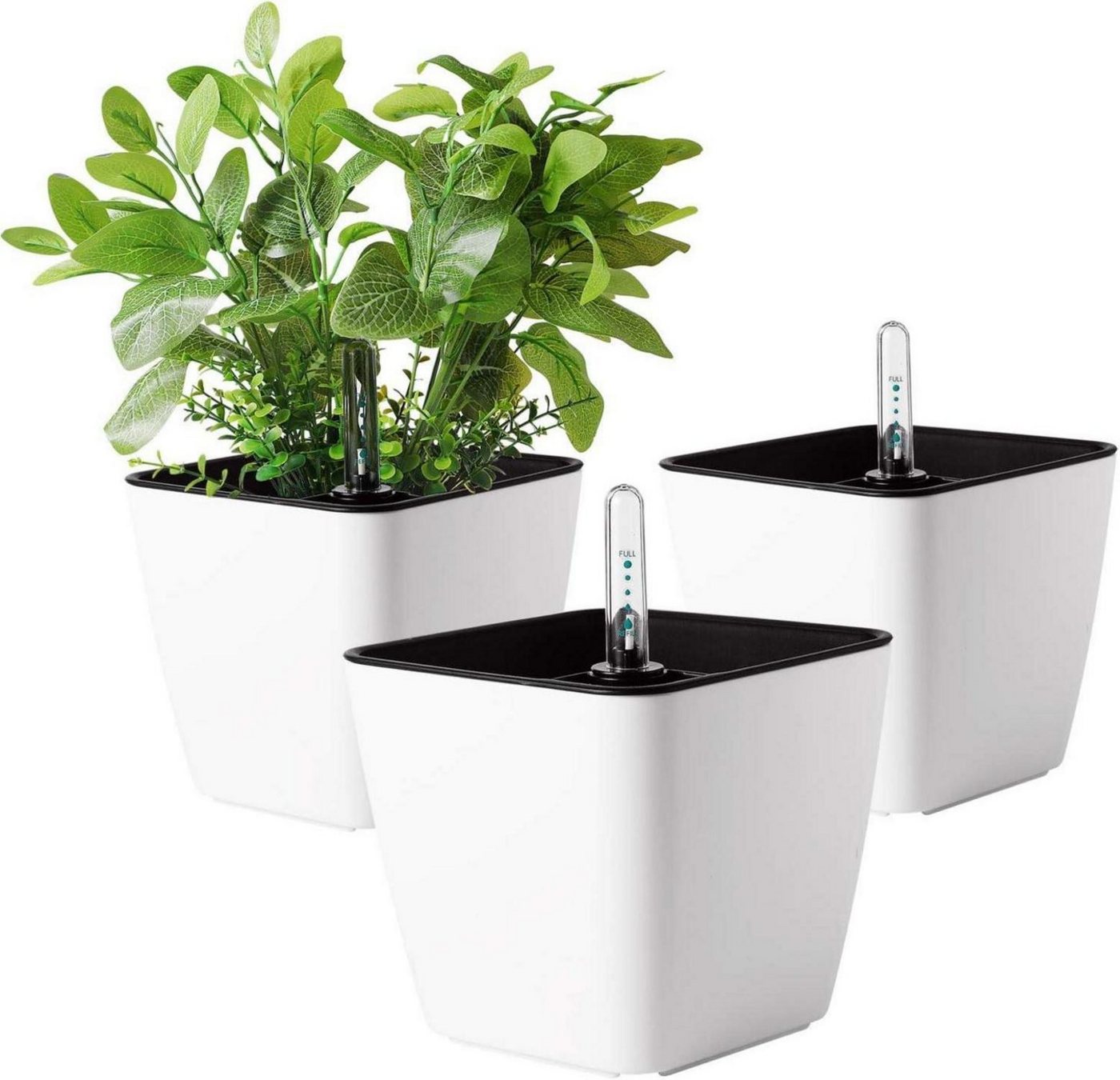 LuxusKollektion Abdeckhaube 13cm Blumentopf Plastik Weiß selbstbewässerungssyste Eckig 3er-Set von LuxusKollektion