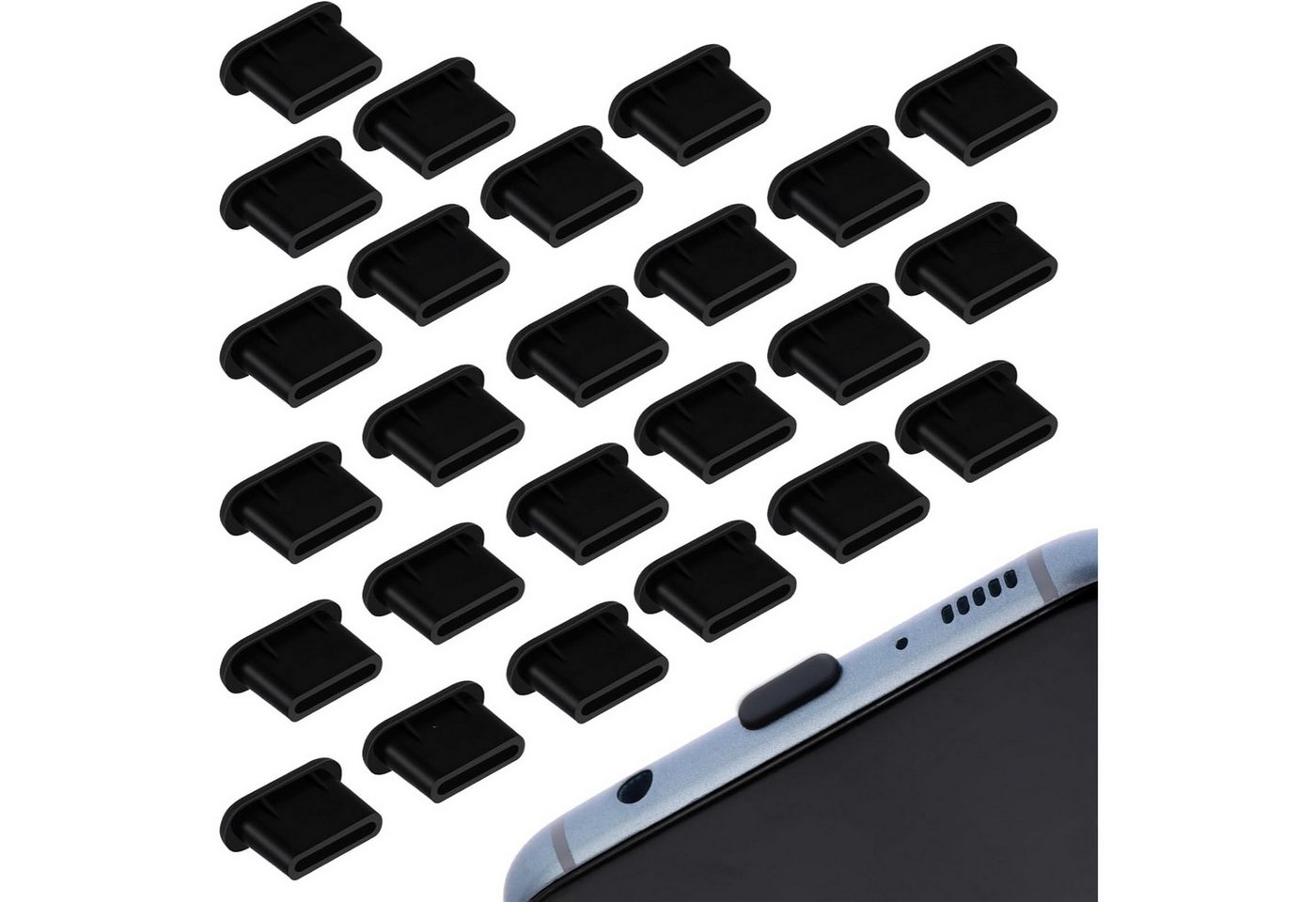 LuxusKollektion Schutz-Set 25 Stk Silikon USB C Staubschutz Schwarz Handy Ladeanschluss Abdeckung LuxusKollektion Schutz-Set 25 Stk Silikon USB C Staubschutz Schwarz Handy Ladeanschluss Abdeckung von LuxusKollektion