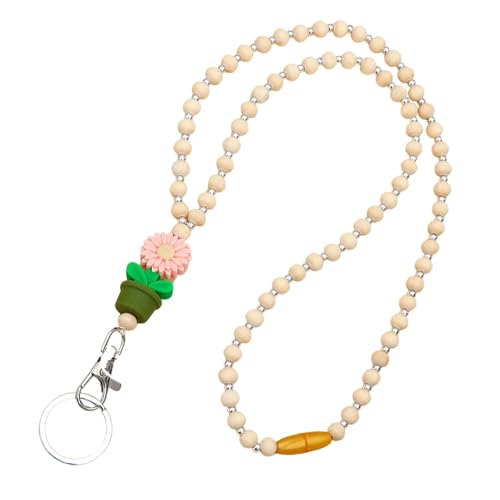 Blumen-Lehrer-Lanyard, Perlen-Lehrer-Lanyard,Lehrer-Lanyard für Schlüssel | Niedliche, modische Schlüsselbänder im Boho-Stil mit Blumen und Holzperlen für Frauen, Studentenausweise von Lyricalist