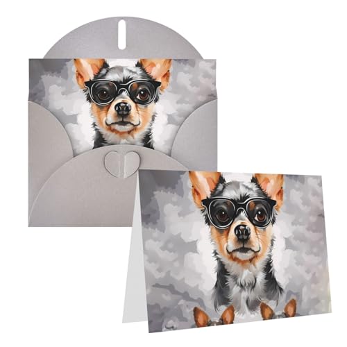 Lzqpoeas Grußkarten-Set mit Chihuahua-Hundebrille, blanko, mit Umschlägen, blanko, Grußkarte, 10,2 x 15,2 cm, für alle Anlässe von Lzqpoeas