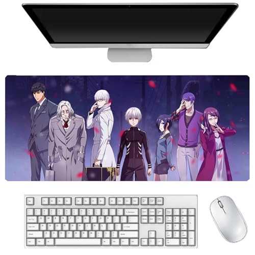 Tokyo Ghoul Mauspad Kaneki Ken, Anime Gaming Mauspad Kirishima Tōka Tastaturunterlage Kamishiro Rize Schreibtischunterlage Computer Zubehör Wasserdicht Non-Slip für Büro Home 400 * 900mm von Lzrong