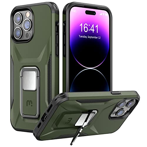 MYBAT Pro Stealth Series Handyhülle für iPhone 14 Pro Hülle mit Ständer 15.5 cm (6.1 Zoll), unterstützt magnetische Autohalterung, militärische Qualität, robuste Stoßstangen-Abdeckungen (Armeegrün) von M MYBAT PRO