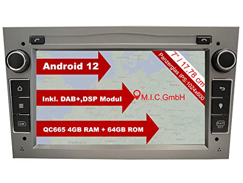 M.I.C. AO7 Android 12 Autoradio mit navi Qualcomm 665 4G+64G Ersatz für Opel Antara Astra h Combo Corsa d Meriva Signum Vectra Vivaro Zafira b:SIM DAB BT 5.0 WiFi 2din 7" IPS Panzerglas USB von M.I.C.