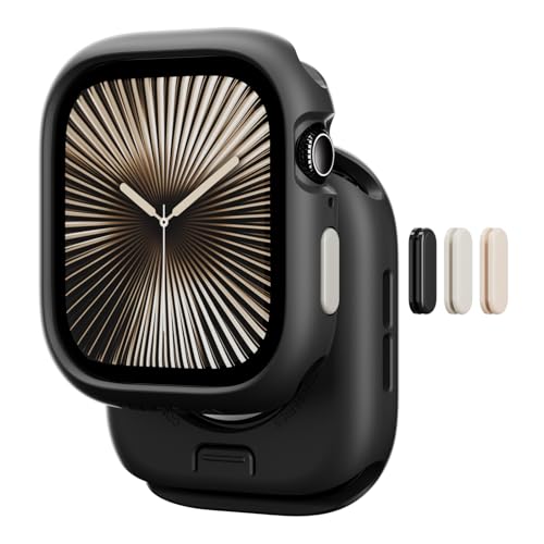 MAGEASY Schutzhülle für Apple Watch Serie 10, 46 mm, stoßfest, Silikon, Schwarz von MAGEASY