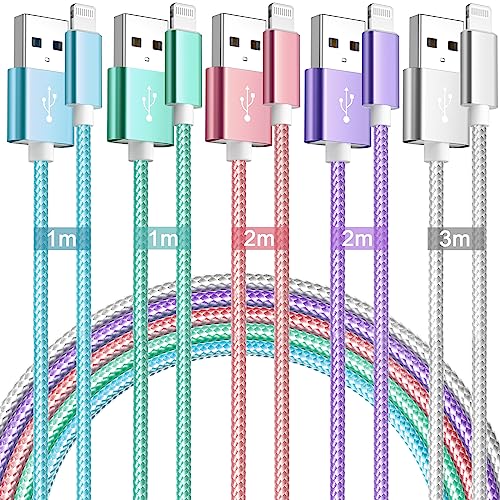 iPhone Kabel [1 + 2 + 3 m,5 Stück] Lightning Kabel zertifiziert MFi Ladegerät iPhone Nylon geflochten robust Schnellladung kompatibel mit iPhone 14 13 12 11 Pro Max XS XR X 8 7 7 Plus/6s/6/5/SE, iPad von MAIMEITE