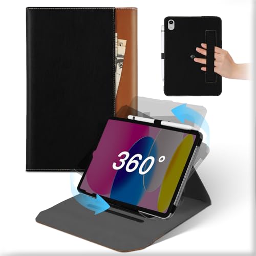 Hülle für iPad 10th Gen 10,9 Zoll 2022, 360°Drehbare Abnehmbare Ständer Leder Tablet Case mit Stifthalter, Stoßfeste Auto Schlaf/Aufwach Schützhülle mit Tasche für iPad 10th Gen 10.9 Schwarz Braun von MAMA MOUTH