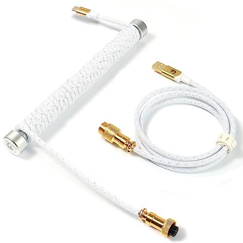 MAMBASNAKE Custom Coiled Keyboard Cable und Aviator Cable Winder Set - Aviator Cable Fixed Rod Metall Weight Bar + Braided USB-C-Kabel mit 24K Gold Aviation Connector von Gaming-Tastaturen – Weiß von MAMBASNAKE