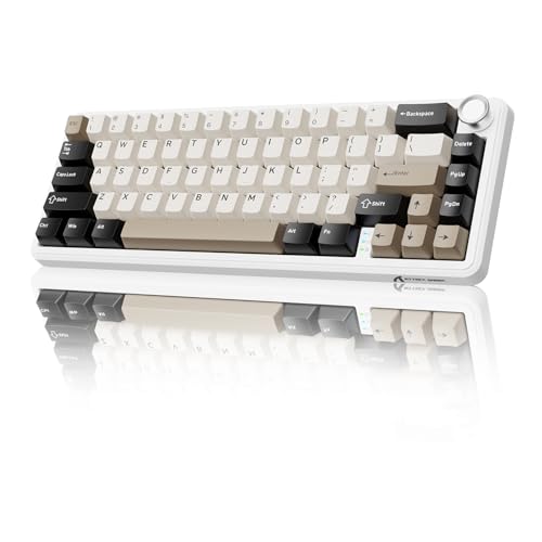 MAMBASNAKE X Attack Shark X66 65% Kabellose Mechanische Tastatur mit Drehknopf, 66 Tasten Dichtung Hot Swap RGB Gaming-Tastatur 60%, BT/2,4G/USB-C, Linearschalter, PBT-Tastenkappen - Weißer Käse von MAMBASNAKE