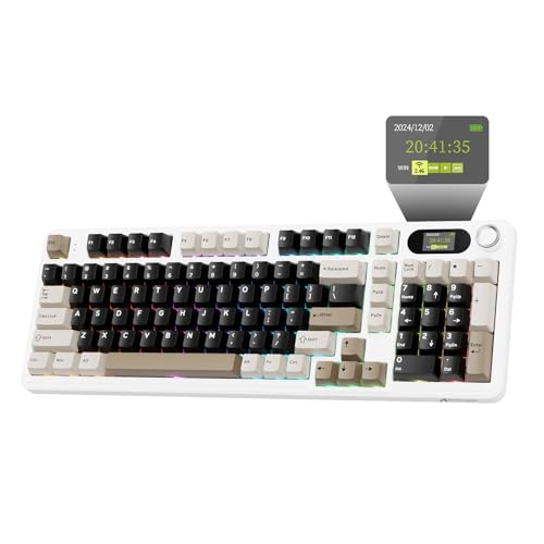 MAMBASNAKE × ATTACKSHARK X98 Kabellose Mechanische Tastatur, LED-Bildschirm&Knopf, Tri-Mode BT/2,4G/USB-C-Dichtung RGB-Gaming-Tastatur, Vorgeschmierte Lineare Schalter – Weiß von MAMBASNAKE