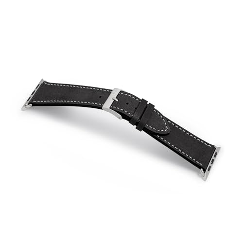 MANUFAKTURWERK Armband HOHELUFT | kompatibel mit Apple Watch 1-9, SE | Leder | für Damen und Herren | Sport | Schwarz, Größe:XL (Large). 38 mm / 40 mm / 41 mm, Farbe:Silber Aluminium von MANUFAKTURWERK