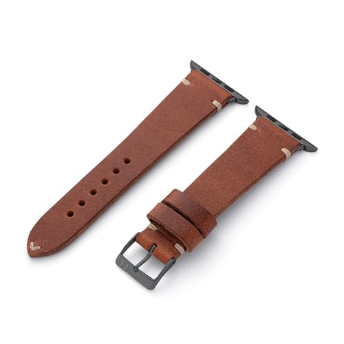 MANUFAKTURWERK Armband ST. Pauli | kompatibel mit Apple Watch 1-9, SE | Leder | für Damen und Herren | Sport | Mahagoni, Größe:M (Standard). 38 mm / 40 mm / 41 mm, Farbe:Graphit Edelstahl von MANUFAKTURWERK