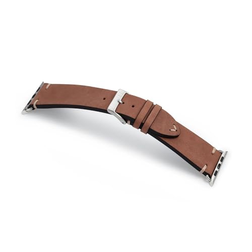 MANUFAKTURWERK Armband UHLENHORST | kompatibel mit Apple Watch 1-9, SE | Leder | für Damen und Herren | Sport | Braun, Größe:M (Standard). 42 mm / 44 mm / 45 mm, Farbe:Edelstahl von MANUFAKTURWERK