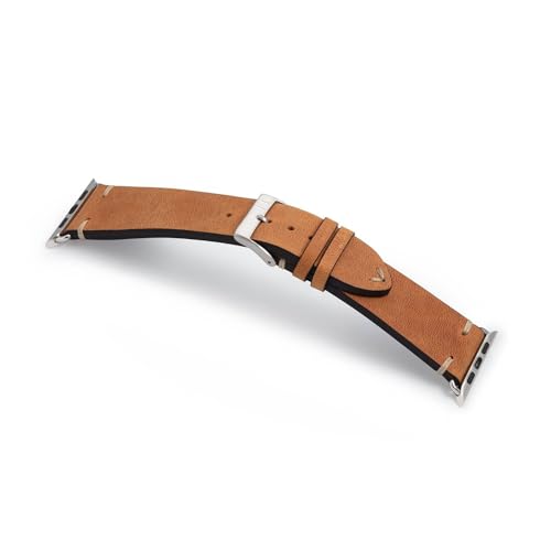 MANUFAKTURWERK Armband UHLENHORST | kompatibel mit Apple Watch 1-9, SE | Leder | für Damen und Herren | Sport | Cognac, Größe:M (Standard). 38 mm / 40 mm / 41 mm, Farbe:Edelstahl von MANUFAKTURWERK