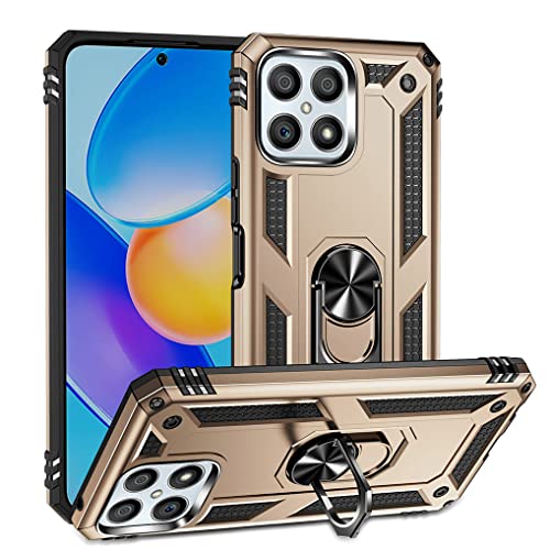 MAOGE Hülle für Honor X8, Militär Strapazierfähig Robust Handyhülle Outdoor Stoßfest Silikon TPU + PC Handy Case Schutzhülle mit 360 Grad Ring Ständer - Gold von MAOGE