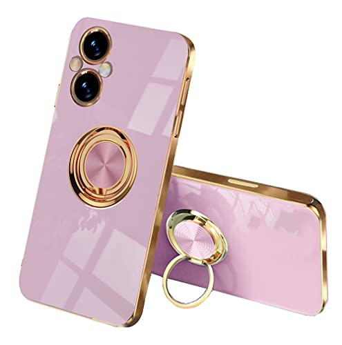 MAOGE Hülle für Oppo Reno 8 Lite/Oppo Reno 7 Lite/Reno 7Z, Galvanik Phnom Penh Ultra Dünn Glänzend Weich Silikon TPU Stoßfest Handyhülle Cover Schutzhülle mit 360 Grad Ring Ständer, Lila von LZBBD